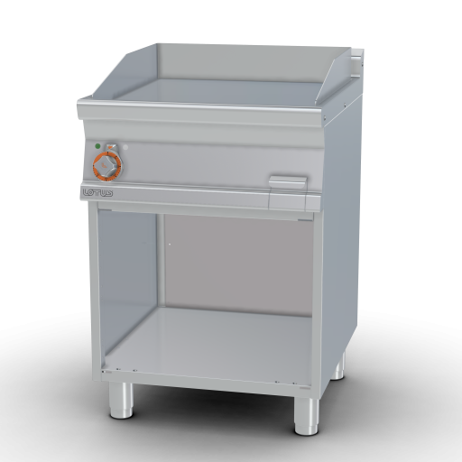 Electric Fry-top smooth chromed griddle SUPERCHROME (Moca Approved), on open cabinet, plate cm.56x51 (included 1 Head end filler strip mod.TPA-7)