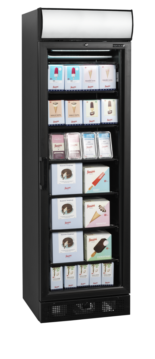 Zwarte displayvriezer met kap en verwarmde glazen deur UFSC371GCP Black