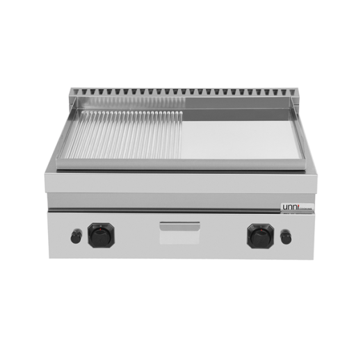 Gasgrillplaat – 1/2 glad – 1/2 gegroefd, chroom top