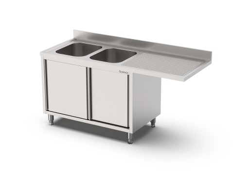 Spoeltafel schuifdeur ruimte voor vaatwasser dubbele spoelbak links 1800x700