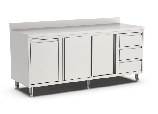 Werktafel draaideur met laden (R), kanteldeur en opstaande rand Afm: 2000x600xh900