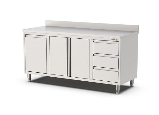 Werktafel draaideur met laden (R), kanteldeur en opstaande rand Afm: 1800x600xh900