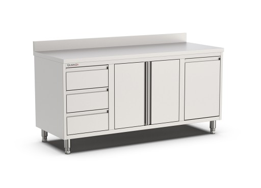 Werktafel draaideur met laden (L), kanteldeur en opstaande rand Afm: 1800x600xh900