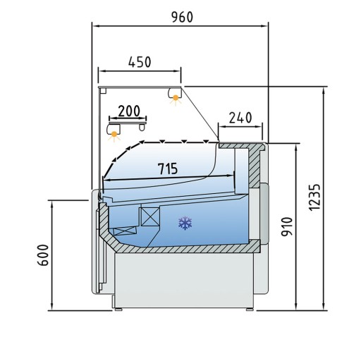 Geventileerde vitrinetoonbank, met reserve – ZWART 300
