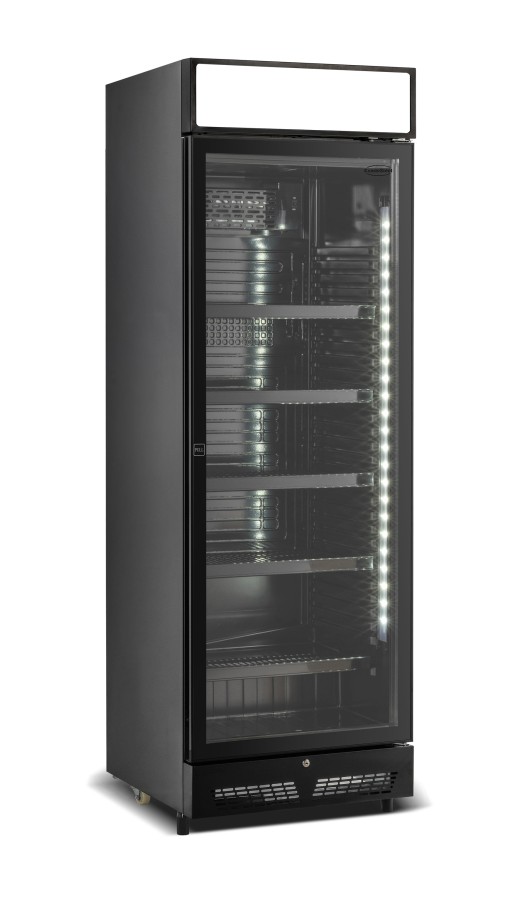 KOELKAST GLASDEUR 450 LITER ZWART