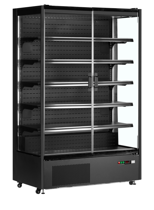 Zwarte multideckkoeler met frameloze glazen deuren PC1250B