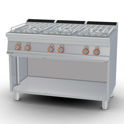 Gasgestookte kookunit op open kast - 6 branders