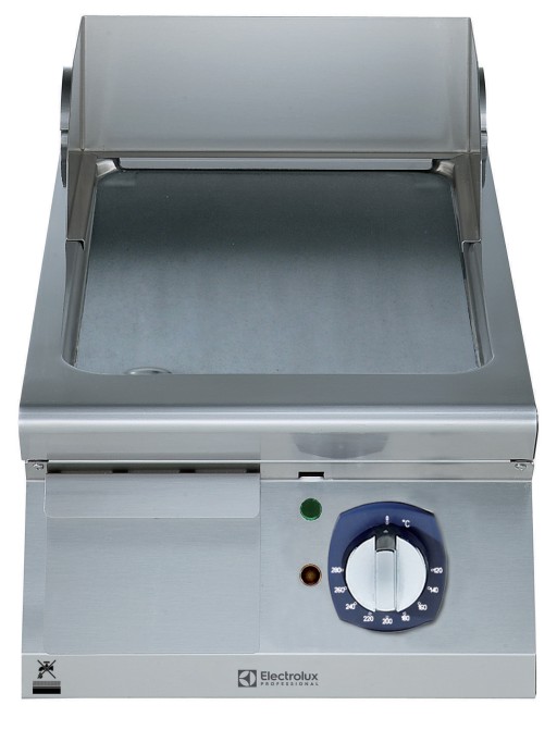 BAKPLAAT, 1 ZONE, GLAD, GEBORSTELD CHROOM, HORIZONTAAL, 400 MM, TOPMODEL, ELEKTRISCH