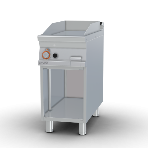 Gas Fry-top gladde bakplaat, op open kast, plaat cm.36x68