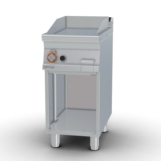 Gas Fry-top smooth chromed griddle SUPERCHROME (Moca Approved), on open cabinet, plate cm.36x51 (included 1 Head end filler strip mod.TPA-7)