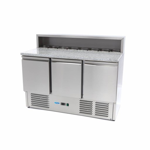Pizzawerkbank - 137 cm - 3 Deuren - 8 x 1/6 GN - incl. RVS Afdekking