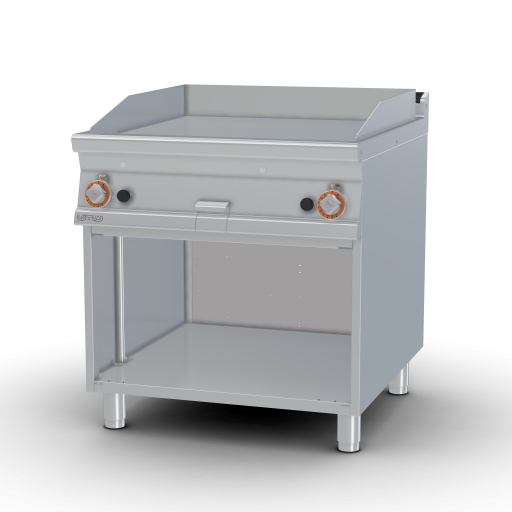 Gas Fry-top gladde bakplaat, op open kast, plaat cm.76x68