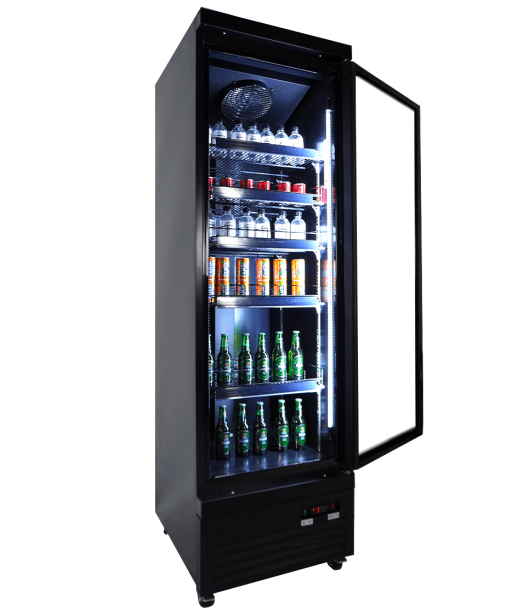 KOELKAST 1 GLASDEUR ZWART 450 liter