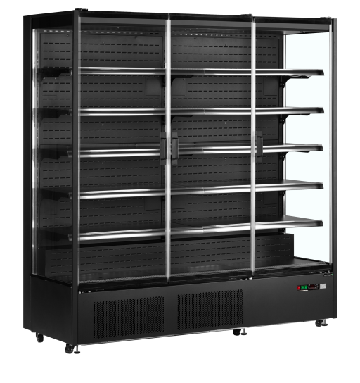 Zwarte multideckkoeler met frameloze glazen deuren PC1870B