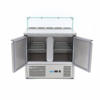 Pizzawerkbank - 90 cm - 2 Deuren - 5 x 1/6 GN - incl. Glazen Afdekking