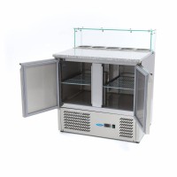 Pizzawerkbank - 90 cm - 2 Deuren - 5 x 1/6 GN - incl. Glazen Afdekking