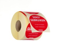Herbruikbare voedselveiligheidssticker, "GEBRUIK EERST"