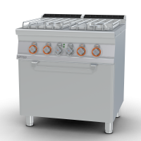 Gas Range - N. 4 burners - traditional elettric oven cm. 67x55x34h, temp: 50÷300°C, with 1 grid cm.65x53 GN2/1 (included 1 Head end filler strip mod.TPA-7)
