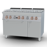 Gas Range - N. 6 burners Traditional gas-oven GN cm. 67x55x34h, temp: 150÷300°C, with 1 grid cm.65x53 GN2/1 - Neutral cabinet with door (included 1 Head end filler strip mod.TPA-7)