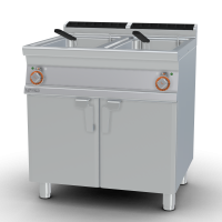 Fryer threephase 18+18 lts - 2 pans cm. 31x34x33h 2 baskets cm. 28x29x15h. 2 sieve and lids for pan. 2 drip trays with sieves. Production: 30 kg/h (included 1 Head end filler strip mod.TPA-7)