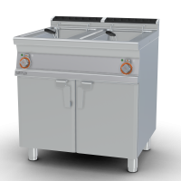 Fryer threephase 13+13 lts - 2 pans cm. 24x35x33h 2 baskets cm. 21x30x12h. 2 sieve and lids for pan. 2 drip trays with sieves. Production: 20 kg/h (included 1 Head end filler strip mod.TPA-7)