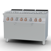 Gas Range - N. 6 burners Traditional electric oven cm. 107x55x34h, temp: 50÷300°C, with 1 grid cm.105x53  (included 1 Head end filler strip mod.TPA-7)