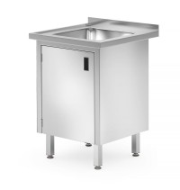 Enkele spoeltafel met kast - gelast, diepte: 600 mm.