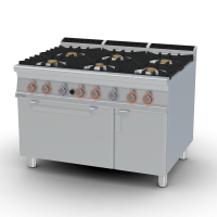 Gas Range - N. 6 burners Traditional gas-oven GN cm. 67x73x34h, temp: 150÷300°C, with 1 grid cm.65x71 GN2/1 - Neutral cabinet with door (included 1 Head end filler strip mod.TPC-9)